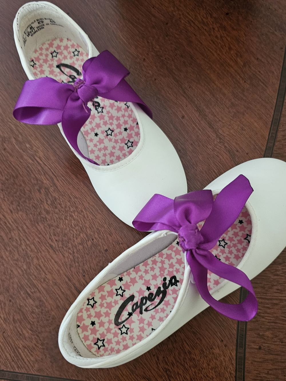 CAPEZIO White Tap Shoes with Purple Ribbon Bows Size 11.5
